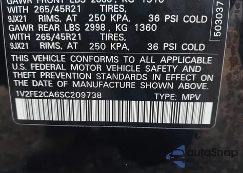 2025 Volkswagen Atlas Cross Sport 2.0T Sel Premium R-Line из США, поврежденный, VIN 1V2FE2CA6SC209738